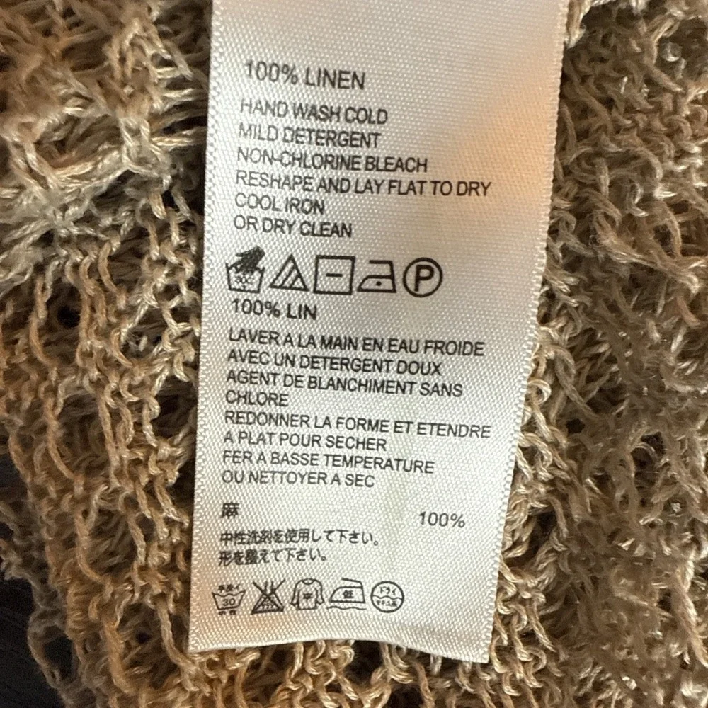 Tommy Bahama Womens Large Linen Top Brown Knit Pullover Crochet Mesh Coverup‎